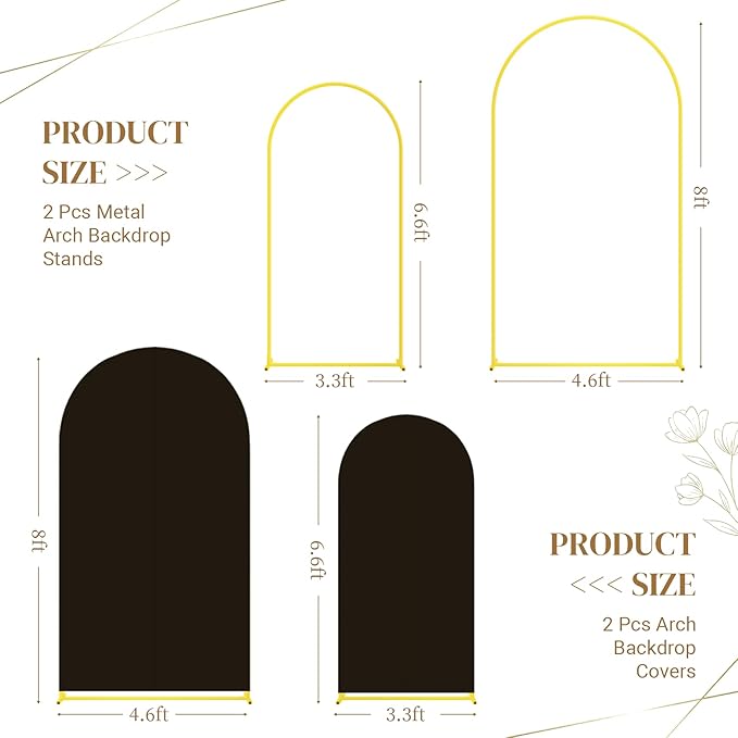 Metal Arch Backdrop Stand and Cover Set, 8FT, 6.6FT Party Backdrop, Easy to Assemble, Backdrop Stand for Parties, Birthday, Baby Shower