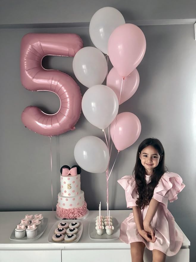 15 Number Balloons, 40 Inch Pearl Pink Balloons for Woman Man 15th Birthday Decoration, Foil Number 15 Ballon for 15, 51 Anniversary, Bridal Shower, Graduation, Wedding, Valentine's Day, Mother's Day