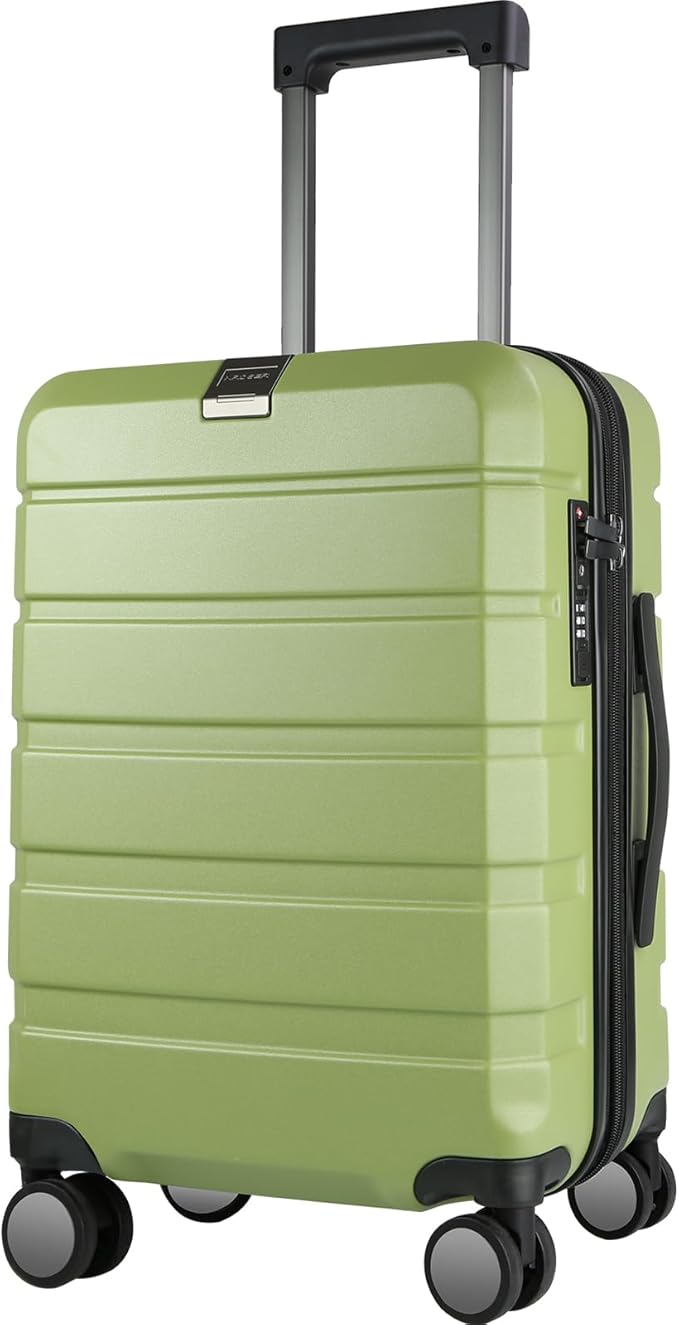KROSER Hardside Expandable Carry On Luggage with Spinner Wheels & Built-in TSA Lock, Durable Suitcase Rolling Luggage with USB Port, Carry-On 20-Inch, Green
