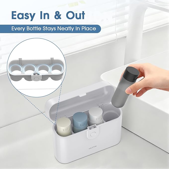 Travel Bottles with Case, 4x2oz TSA Approved, Leak-Proof, Press to Unlock, Compact & Portable Travel Toiletries (White)