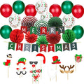 Christmas Party Decorations Kit - Set Includes Merry Christmas Banner Paper Fans Honeycomb Balls Xmas Photo Booth Props Confetti Balloons Red Green Latex Balloons String for Indoors Office Home Decors