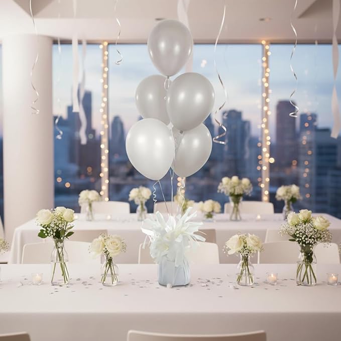 Aluminum Foil Balloon Weights for Parties (6 pcs) - 0.31lb (140g) Each - Premium Balloon Anchors for Birthday, Wedding, Dinner, Indoor & Outdoor Decorations(White 6pcs)