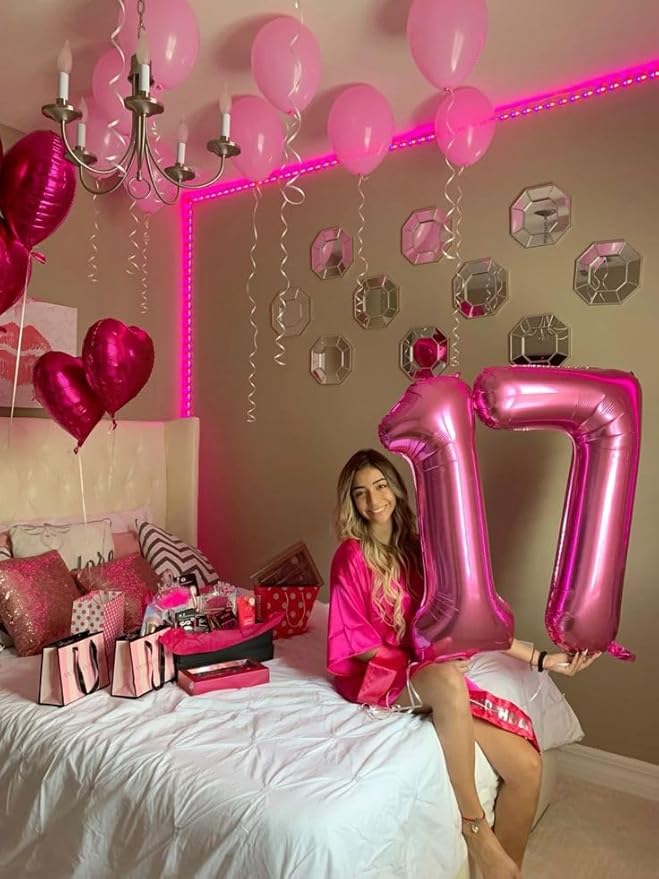 7 Balloon Number Rose Purple, 17th Birthday Decorations For boys And Girls, 40 Inch Big Balloons for 7, 17, 27, 70 Birthday, Wedding Anniversary, Christmas, New Year, Halloween Party Decoration