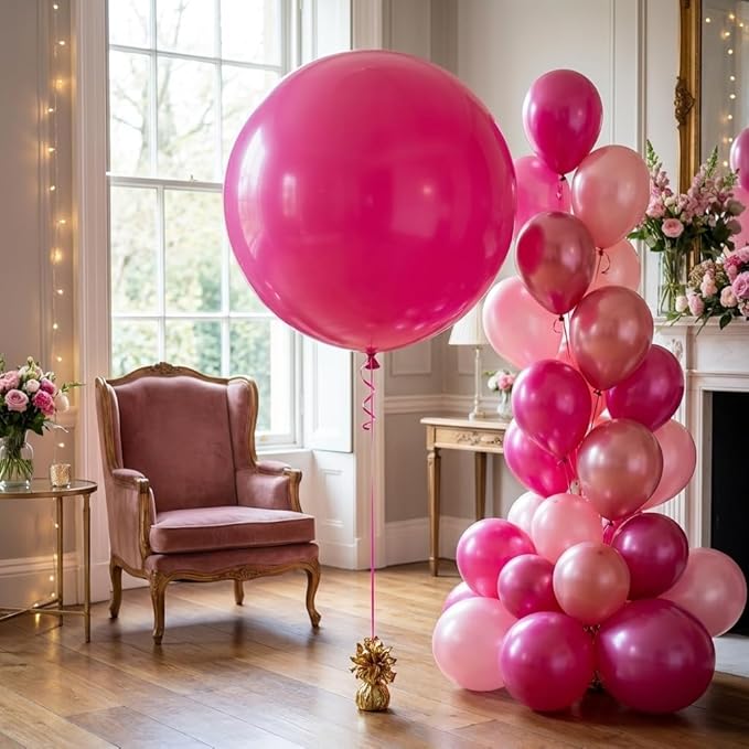 KALOR Hot Pink Giant Balloons 36 Inch Large Latex Balloons, 4 Pack Jumbo Round Helium Balloon for Birthday Bridal Shower Wedding Baby Shower Party Decorations