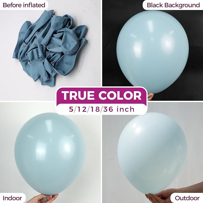 Bezente Dusty Blue Latex Party Balloons - 100 Pack 12 inch Round Helium Slate Matte Balloons for Bridal Shower Wedding Birthday Party Decorations