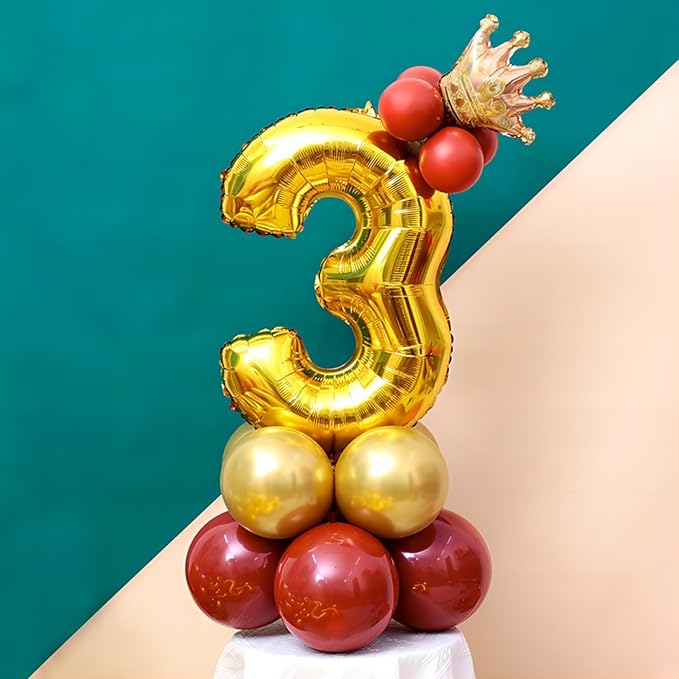 16 In Gold Large Numbers Balloons 0-9, Self Inflating Number 3 Balloons for Boys Girls, Big Gold Digit 3 Balloons for Women Men Birthday Party Anniversary Wedding Supplies Decorations