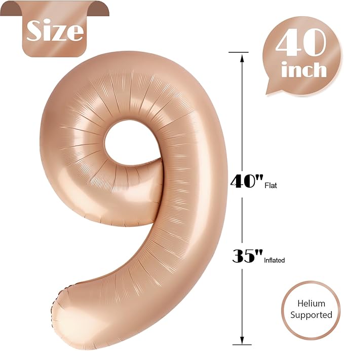 Light Brown Number 9 Balloon 40 Inch, 9 Balloon Number, 9th Birthday Decorations, Light Brown Party Supplies for Boys Girls