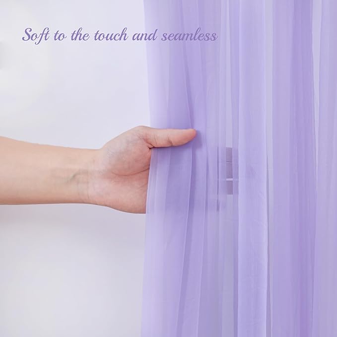 10x10ft Purple Tulle Backdrop Curtain with Lights String for Parites, Sheer Photo Backdrop Curtains for Wedding Baby Shower Birthday Party Photo Shoot Decorations