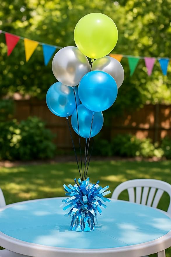 Aluminum Foil Balloon Weights for Parties (12 pcs) - 0.31lb (140g) Each - Premium Balloon Anchors for Birthday, Wedding, Dinner, Indoor & Outdoor Decorations（Light Blue 12pcs）
