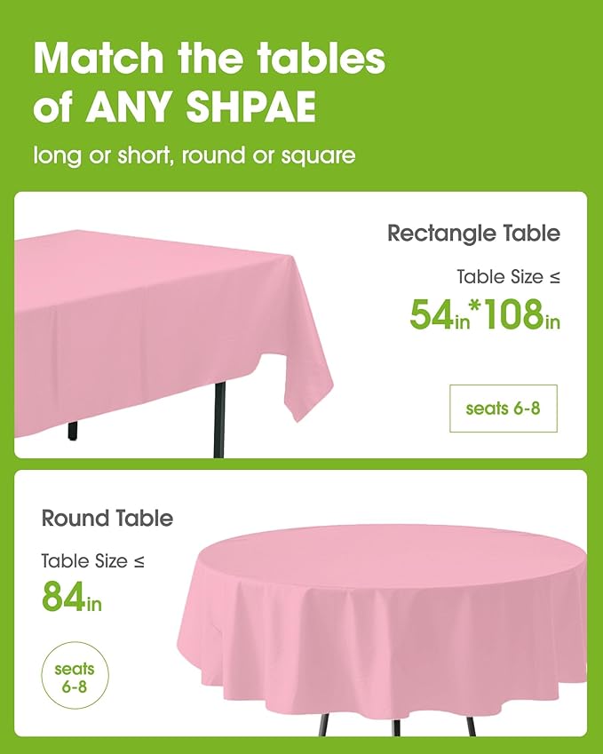 Pureegg Plastic Table Cloth Disposable 20 Pack, 54 x 108 Inch Table Cloths, Easter Party, Valentines, Mothers Day Decorations, Tablecloths, Rectangle, Pastel Plastic Cover, Leakproof & Sturdy, Pink