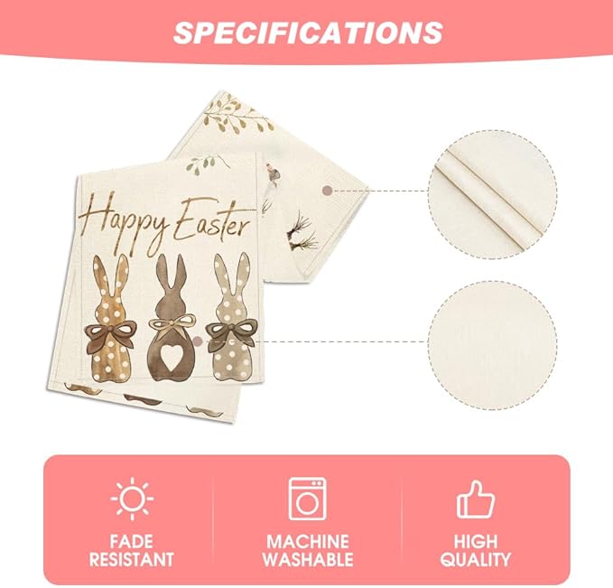 Artoid Mode Carrots Rabbit Bunny Happy Easter Table Runner, Spring Summer Seasonal Holiday Kitchen Dining Table Decoration for Indoor Outdoor Home Party Decor 13 x 120 Inch