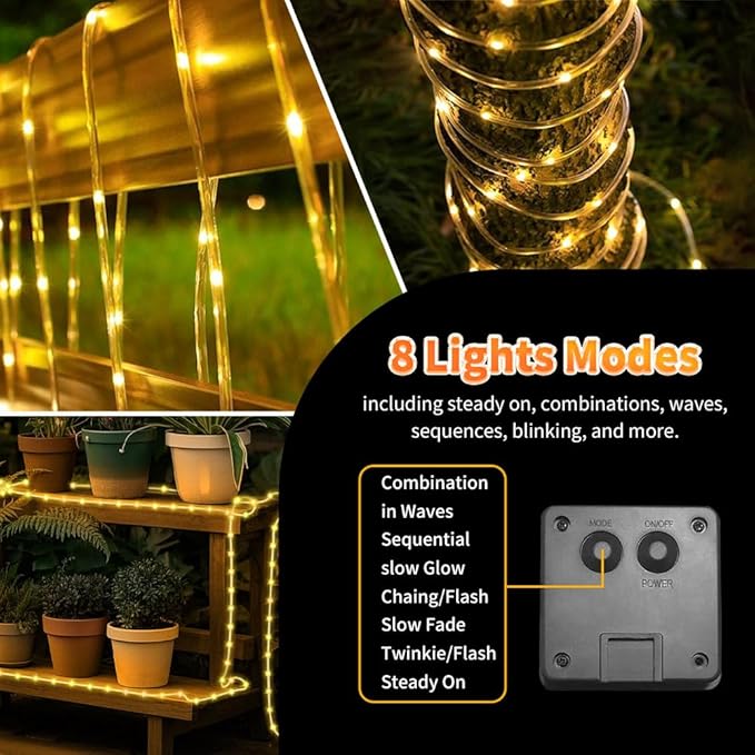 Solar Rope Light Waterproof IP65 39FT 100LEDs Outdoor LED ‎Solar Outdoor Lights for Party Garden Yard Home Wedding Christmas Halloween Holiday Tree Decoration Lighting