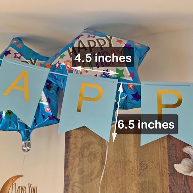 Teal Happy Birthday Banner With Shiny Gold Letters, Swallowtail Design Hanging Signs Party Decorations