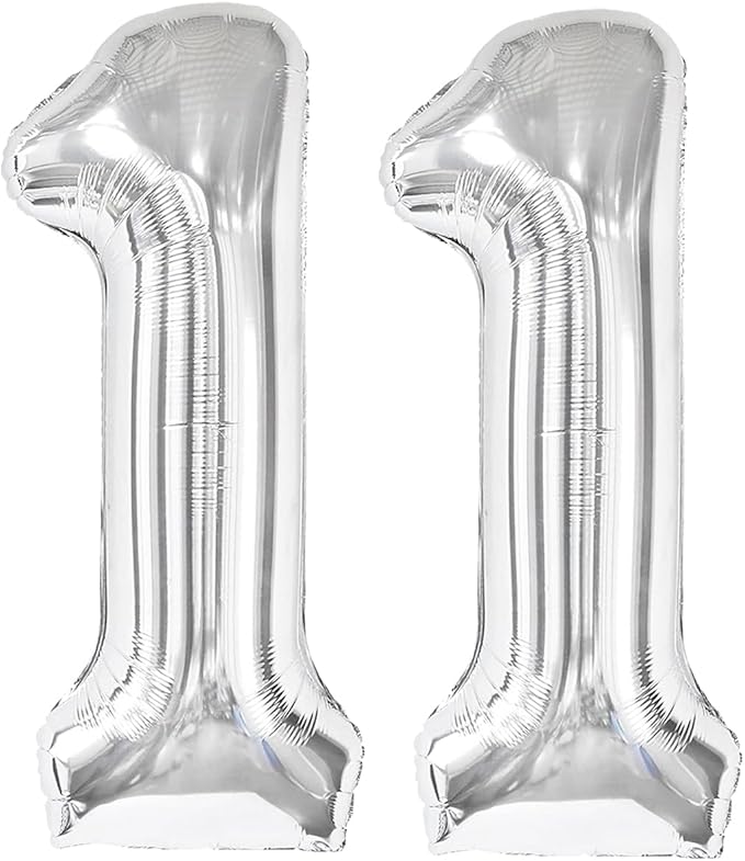 Silver Number 11 Balloon 40 inch, 11 Number Birthday Balloon for Boy Girl, Silver One for 1st 11 Birthday Party, Anniversary Celebration Number Balloons