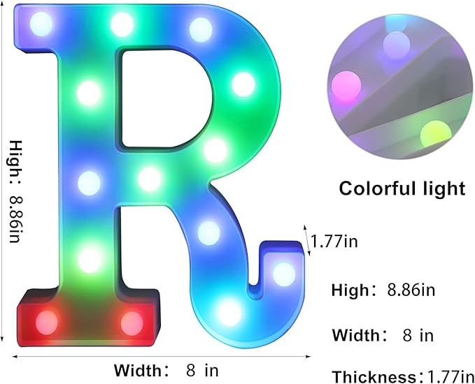 Foaky Colorful LED Letter Lights with Remote,Marquee Light Up Letters Sign for Night Light Wedding/Birthday Party Battery Powered Christmas Lamp Home Bar Decoration(R)