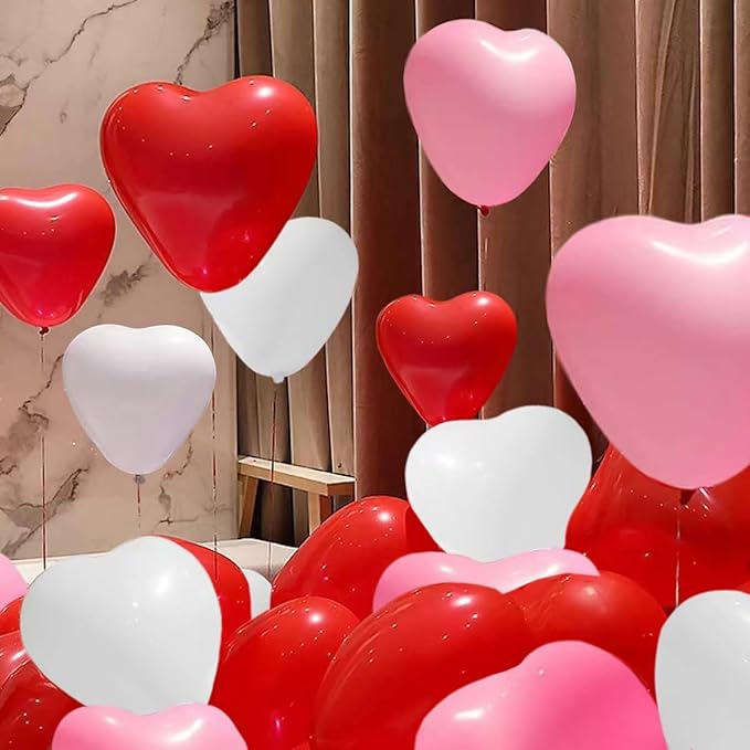 50pcs 10-inch Heart shaped balloons 3 Kinds of Color Latex Balloons for Valentines Day,Propose Marriage,Wedding Party.(red, pink, white)