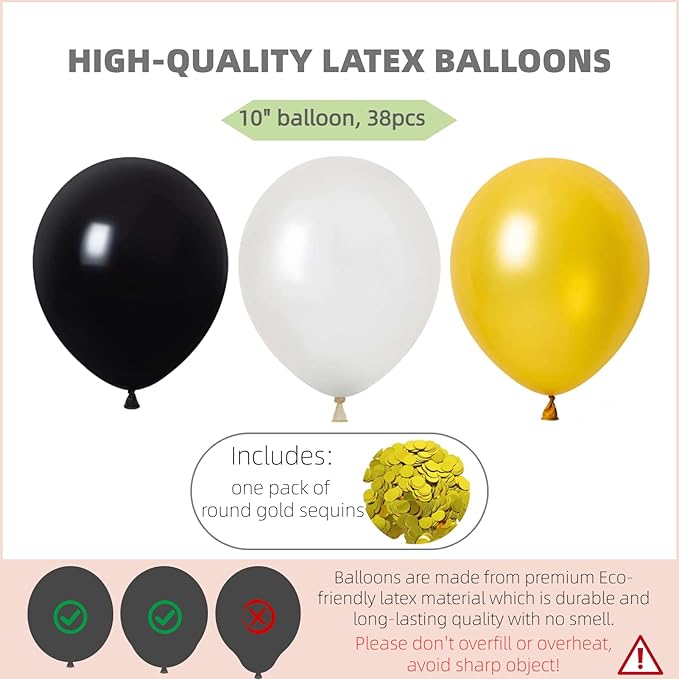 Balloon Column Kit Set of 2 With Confetti Balloons Included - with Base, and Pole,Balloon Tower Backdrop Decoration for Wedding, Baby Shower, Birthday Party, or Bachelorette Parties (Black Gold)