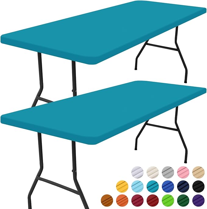 Smiry 2 Pack Rectangle Picnic Table Cloth, Waterproof Elastic Fitted Tablecloths, Washable Polyester Rectangular Patio Table Cover for Camping, Indoor and Outdoor (Teal, 24"x48")