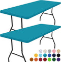 Smiry 2 Pack Rectangle Picnic Table Cloth, Waterproof Elastic Fitted Tablecloths, Washable Polyester Rectangular Patio Table Cover for Camping, Indoor and Outdoor (Teal, 30"x72")