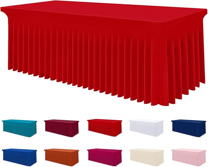 Smiry Spandex Tablecloth, Elastic Fitted Stretch Tablecloth for 8FT Rectangle Tables, Waterproof Washable Table Cover Skirt for Outdoor, Wedding, Banquet & Parties (Red, 96Lx30Wx30H Inch)
