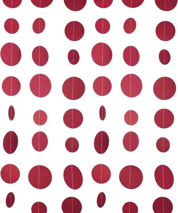 Burgundy Paper Garland Circle Dot Party Banner Wall Streamers Backdrop Ceiling Hanging Decorations, 20 Feet in Total