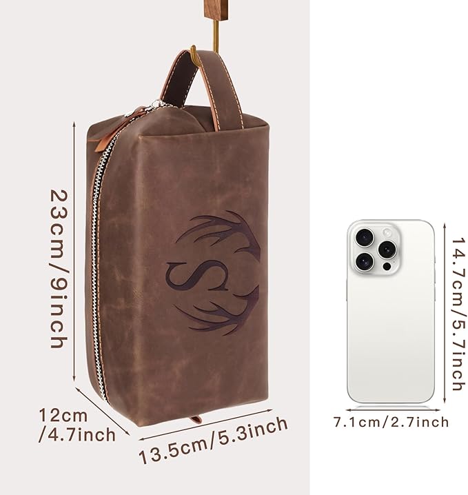 Personalized Travel Toiletry Bag for Men Initial Letter PU Leather Waterproof Shaving Bag for Toiletries Accessories Travel Essentials Storage Bags Fathers Day Birthday Gifts for Men (D)