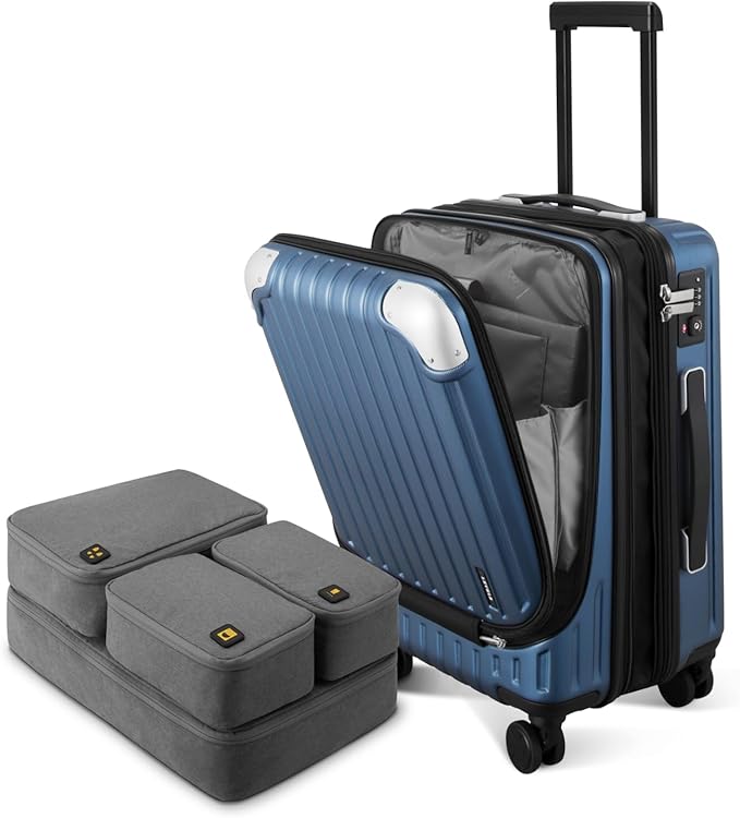 LEVEL8 Grace Carry On Luggage Airline Approved, 20 Inch Expandable Hardside Carry On Suitcase With Wheels, Abs+Pc Small Luggage with Tsa Lock, Blue, 20-Inch