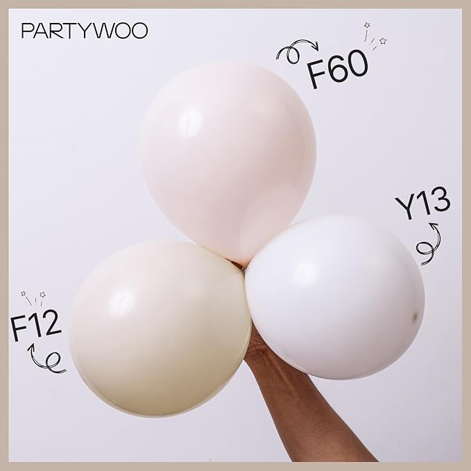 PartyWoo White Sand Balloons 50 pcs 12 Inch Beige Cream Ivory Latex Balloons for Wedding Bridal Graduation Baby Shower Gender Reveal Safari Birthday Party Decorations White-F12