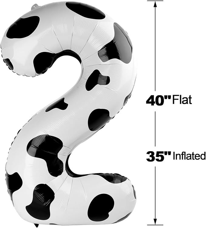 40 Inch Big Cow Print Number 2 Balloon Birthday Decoration, Number 2 Helium Balloon 12 20 22 23 24 26 28 32 42 Celebration, Boy Girl Baby Anniversary Party Graduations Supplies Decorations