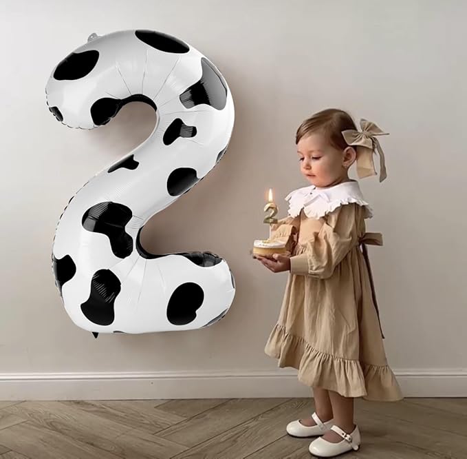40 Inch Big Cow Print Number 2 Balloon Birthday Decoration, Number 2 Helium Balloon 12 20 22 23 24 26 28 32 42 Celebration, Boy Girl Baby Anniversary Party Graduations Supplies Decorations