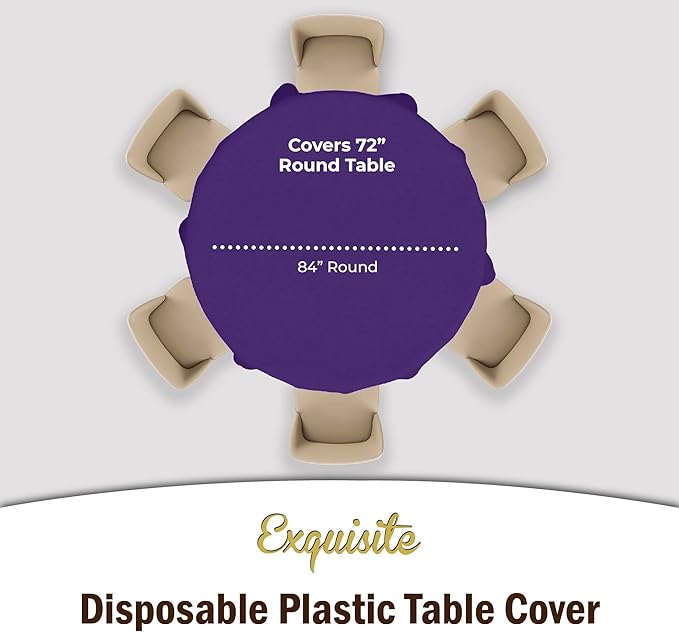 Exquisite 12-Pack Premium Plastic Tablecloth 12-Pack Premium Plastic 84-Inch Round Tablecloth - Purple