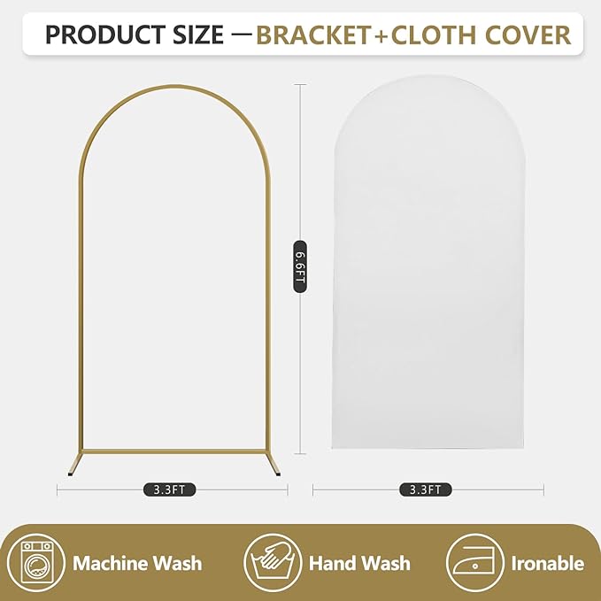 Arch Backdrop Stand and Cover Set, Metal Balloon Arch Backdrop 6.6ft, Gold Arched Stand Frame for Wedding, Parties,Birthday, Backdrop Decorations (White,6.6ft)