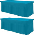 Smiry Spandex Tablecloth 2 Pack, Elastic Fitted Stretch Tablecloth for 6FT Rectangle Tables, Waterproof Washable Table Cover Skirt for Outdoor, Wedding, Banquet & Parties (Turquoise, 72Lx30Wx30H Inch)