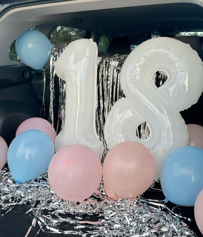 White Foil Number 8 Balloon 40 Inch, Helium Mylar Eight Number 8 18 28 38 48 58 80 88 Birthday Balloons, 8th White Women Men Wedding Anniversary, Graduations Party Supplies