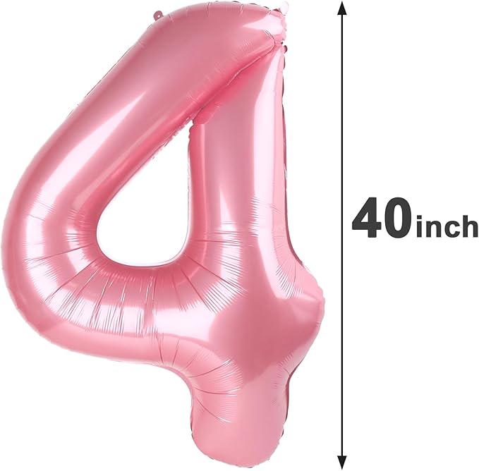 40 Inch Pearlescent Pink Large Number 4 Birthday Balloon, Giant Number Four 14 24 34 40 44 Balloons, Foil Mylar Big Balloons for Anniversary Graduation Supplies Decorations