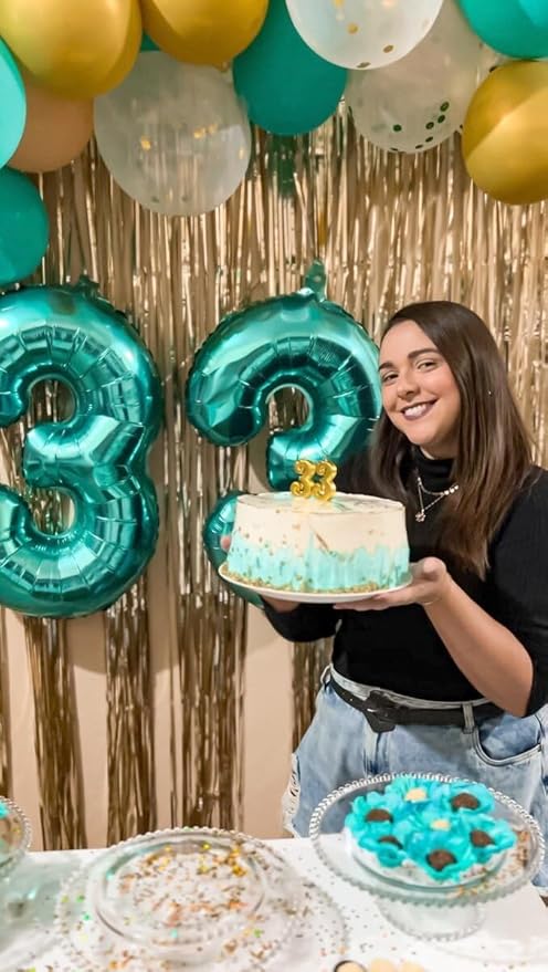 Large 40 Inch Teal Blue 3 Number Balloon, 3 13 23 30 33 36 38 Teal Blue Birthday Party Decorations, Numbers Three Foil Balloons for Anniversary Party Graduations Celebration Supplies