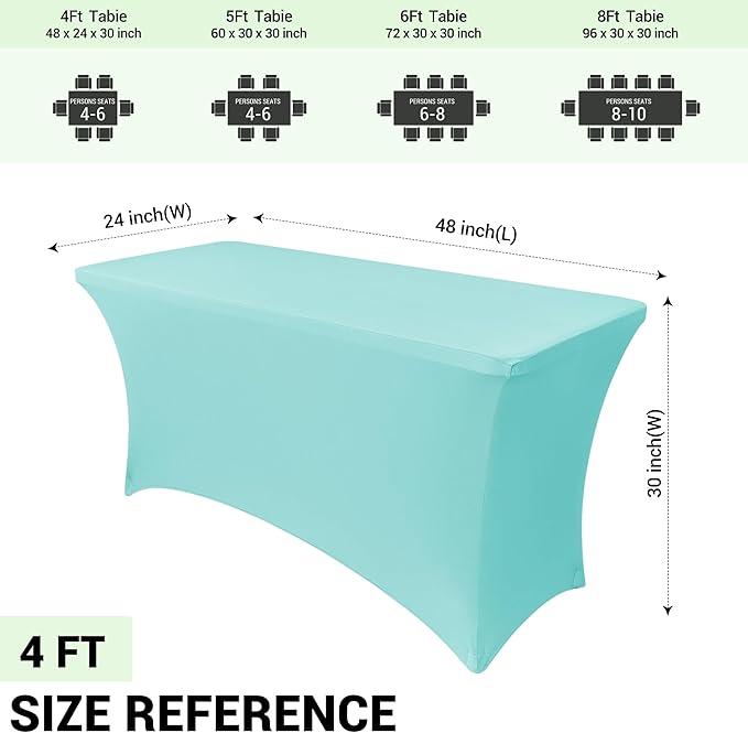 Obstal Spandex Table Cover 4ft Fitted Tablecloth Rectangular - Stretch Rectangle Folding Table Cloth for Birthday Party Wedding Banquet, Fresh Blue, 48L x 24W Inch
