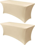 Obstal 8Ft Stretch Spandex Table Cover for Standard Folding Tables - 2 Pack Universal Rectangular Fitted Tablecloth for Party, Banquet, Events, Trade Show (Champagne, 96L x 30W x 30H Inches)