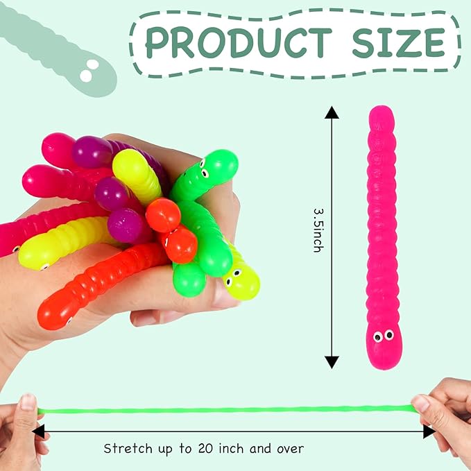 50 PCS Stretchy Fidget Toys Colorful Stretchy Strings，Sensory Fidget Worm Stretch Toys for Kids, Stocking Stuffers Party Favors for Boys and Girls Classroom Prizes, Pinata Fillers,Goodie Bag Stuffers