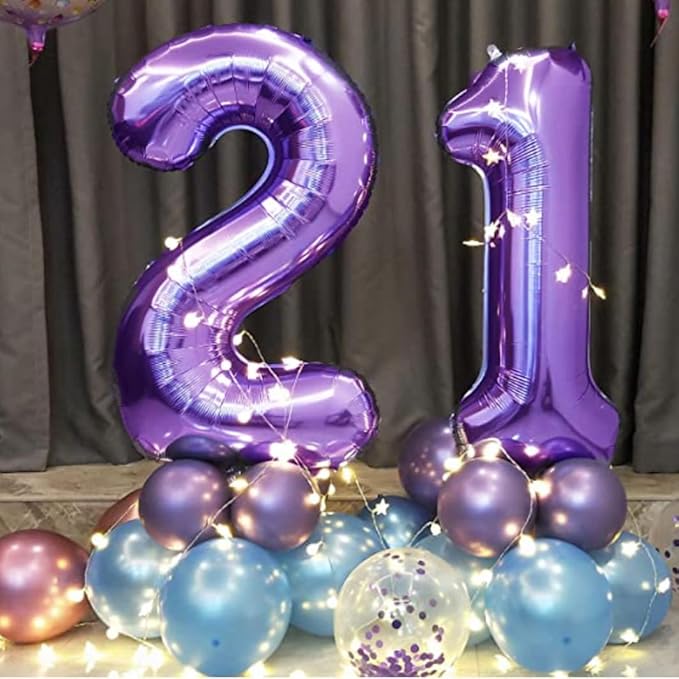40 Inch Purple Number 22 Digital Balloon,Jumbo Mylar Foil Helium Balloon for 22 Balloons for Birthday Party,Wedding Anniversary Party Decorations