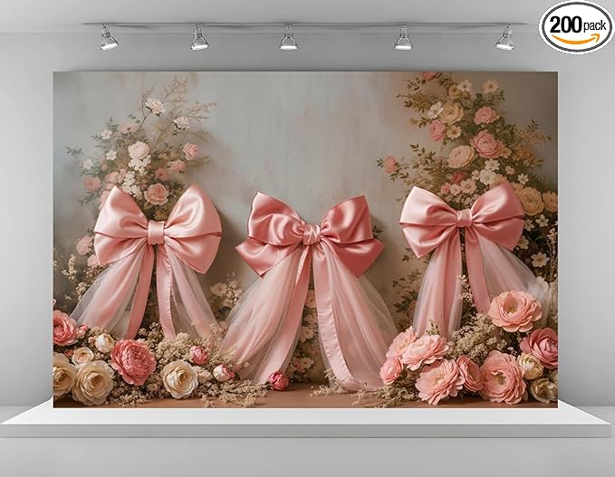 Kate 10x6.5ft Elegant Pink Floral Cute Bow Backdrops for Photography Romantic Wedding Background Happy Birthday Party Pricess Decoration Backdrop