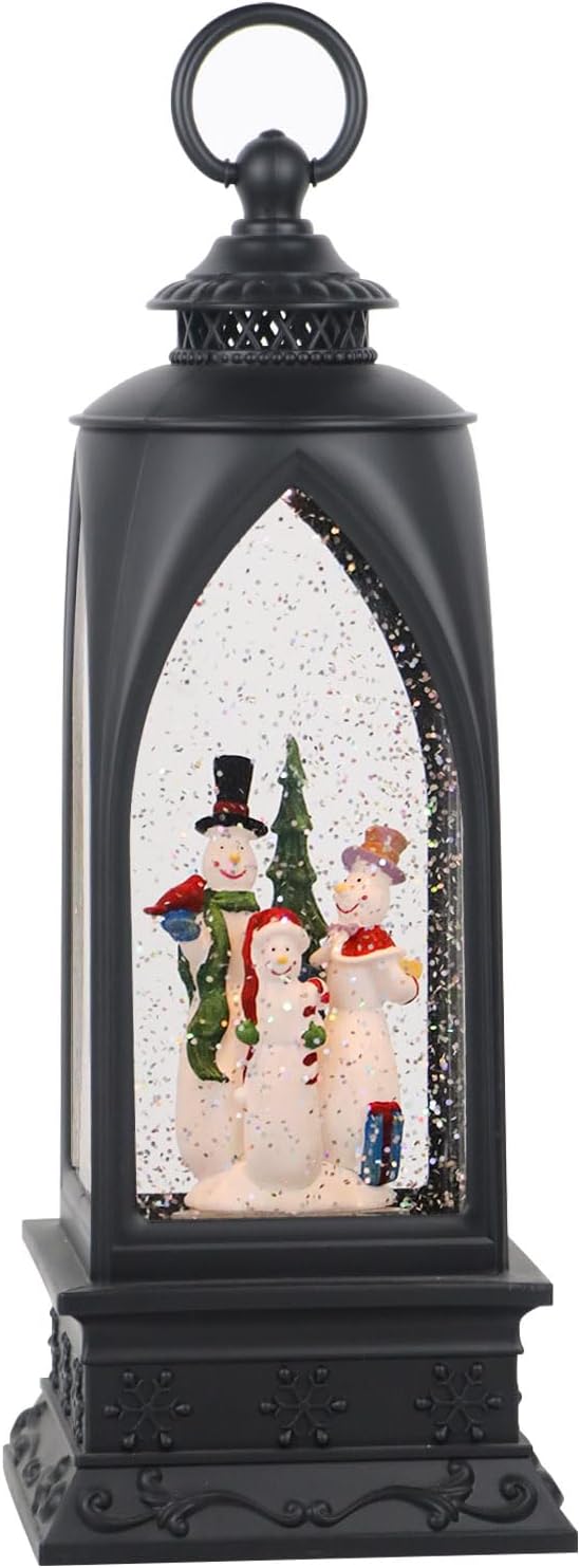 Eldnacele 12” Christmas Snow Globe Lantern Snowman with Music & Timer, USB Lined/Battery Operated Lighted Water Glittering Lantern for Christmas Festival Decoration Gifts – Snowman
