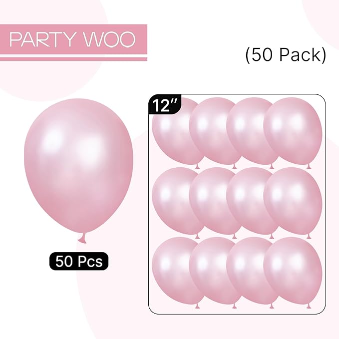 PartyWoo Pearl Pink Balloons 50 pcs 12 Inch Light Pastel Baby Pink Latex Helium Balloons for Wedding Baby Shower Gender Reveal Bachelorette Bridal Shower Princess Birthday Party Decorations Pink-Z58