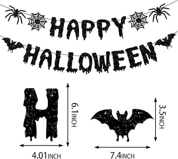 Orange Black Happy-Halloween Party Decorations - 13PCS Spider Web Bats Streamers Banner ,Paper Flowers Lanterns Tissue Pom Poms Fans, Classroom Birthday Bachelorette Hanging Supplies Decor Hugfond