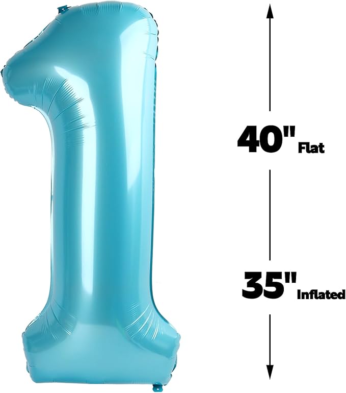 Pearl Blue Number 1 Balloon 40 inch, Number 1 Birthday Balloon for Boy Girl, Pearl Blue Foil One for 1st 10 11 12 16 18 Birthday Party, Anniversary Celebration Number Balloons Decorations