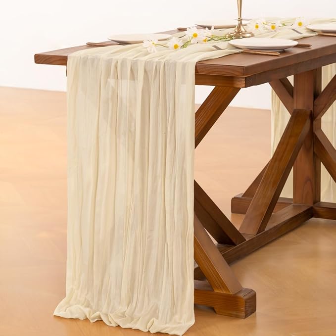 Socomi 15pcs Beige Valentine's Day Cheesecloth Table Runner Boho Rustic Gauze 120 inch 10FT Cheese Cloth Runner for Wedding Party Baby Shower Birthday Home Decor Holiday Decorations