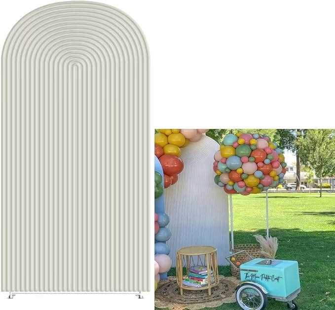 Beige Ripples Pattern Arch Backdrop Cover for Birthday Party Wedding Baby Shower Decorations Chiara Backdrops Arched Wall Frame Stands Covers Props GP-455 2.5ft * 6ft