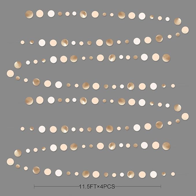 Champagne Gold Party Decorations Circle Dots Garland Gold Neutral Nude Neutral Cream Beige Boho Hanging Polka Dot Streamer for Bridal Shower Birthday Wedding Engagement Baby Shower Party Supplies