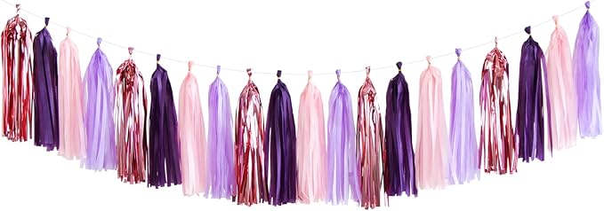 Pink-Purple Rose-Gold Party-Decorations Tassel Garland - 15pcs Baby Shower Decorations Girl Women Birthday Tassels Banner Streamers Bachelorette Wedding Engagement Party Decor Panduola