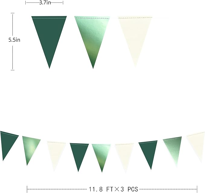 Sage Green Decorations Hanging Paper Pennant Banner Flag Green Beige Triangle Bunting Garland for Birthday Baby Shower Wedding Engagement Neutral Safari Wild One Woodland Jungle Theme Party Supplies
